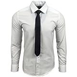 Rusty Neal R-55-KR Herren Slim Fit Uni Hemd Business Hemden mit Krawatte Hochzeit Freizeit, Farbe:Weiß, Größe:L