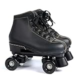 CYYZB Frauen-Roller Skates, zweireihig Skates Verstellbare PU-Leder mit hohen Top-Roller Skates für Indoor Outdoor Adult Rollerskates,Black Wheel,UK 9.5/EU 45