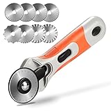 AGPTEK Rollschneider, 45 mm Rotationsschneider-Set mit 8 Ersatzklingen für Verschiedene Schneidarten, Sicherheitsverschluss & Ergonomischer Griff, Perfekt für Stoff, Papier, Schaumstoff & Leder