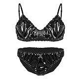 iEFiEL Herren Wetlook BH Top Bikini String Tanga Briefs Unterhosen Männer Sissy Dessous Erotik Unterwäsche Set Crossdresser Kostüm Schwarz X-Large