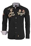 Redbridge Herren Hemd Langarm Freizeithemd Regular Fit Tailliert Bestickt (Schwarz, S)