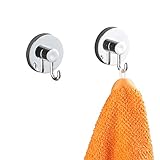 WENKO Vacuum-Loc® Wandhaken im 2er Set, Handtuchhalter, Haken für Handtücher und Accessoires, Vakuum Befestigung ohne bohren, für Küche, Bad und Haushalt, verchromter Kunststoff, je 6 x 6,7 x 5 cm