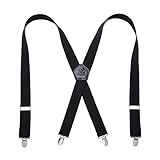 Kangdai Herren Hosenträger mit 4 Clips, breit, robust, für Smoking & Hochzeit, Vatertag - Schwarz - 119 cm