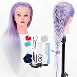 HLRM Trainingsköpfe für Friseure, 66cm Übungskopf 100% Synthetischem Haar Puppenkopf Modell Kopf mit Halter + Haar Styling Braid Set