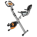 SONGMICS Heimtrainer, Fitnessfahrrad, Hometrainer, klappbar, mit Rückenlehne, Pulsmessung, Handyhalterung, 8 magnetische Widerstandseinstellungen, bis 100 kg belastbar, orange-grau SEB012O01