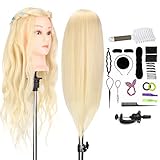 26' Frisierkopf übungskopf Blonde Neverland 70% Tierhaare Echthaar Trainingsköpfe für Friseure Frisierkopf Mit Langen Haaren Puppenkopf Modell Kopf mannequin Kopf Mit halter + DIY Haare Frisuren Set