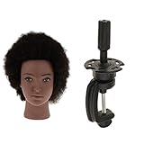 MagiDeal Übungskopf Frisierkopf Trainingskopf mit 19,7 Zoll Afro Menschenhaar Friseur mit Stativ Stand