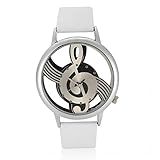 2 Farben, Quarz, analog, Paar, rund, hohl, Musik, Dial PU Armband (Weißes Strap)