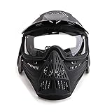 Paintball Maske mit Schutzbrille Schutzmaske Taktische Full Face fur Airsoft Softair Halloween CS Partyspiel Schwarz & Klar Linsen