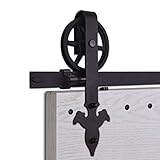 CCJH 6.6FT-200cm Groes Rad Stahl Schiebe Holz Scheunentor Hardware Schiene Rolle Kit fur Einzelne Holztur