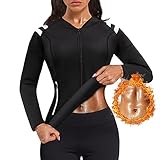 Bingrong Damen Sauna Effekt Anzug Taille Waist Trainer Fitness Lange Ärmel Neopren Shirt Abnehmen Training Korsett Bauchweg Schwitzeffekt Schwitzjacke Thermo Body Shaper(Schwarz, XX-Large)