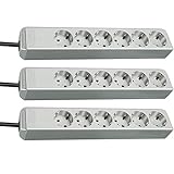 Brennenstuhl Eco-Line 6-Fach Steckdosenleiste (Steckerleiste mit Kindersicherung und 1,5 m Kabel) lichtgrau (lichtgrau, 3 Stück)
