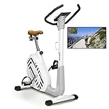 Skandika Ergometer Hometrainer Elskling mit Sattel nach Wahl, Magnetbremssystem, 11 kg Schwungmasse, 24 Trainingsprogramme, Tablet-Halterung, Bluetooth und App-Steuerung (weiß | Sattel Classic Tourer)