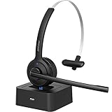 Mpow Bluetooth Headset, M5 Pro Drahtloses Headset Bluetooth Mit Mikrofon, 180h Stunden Chat Headset, Rauschunterdrückung und Freisprechen Chat Headset Mit Ladestation für Auto, Skype,Voip,Laptop,Handy