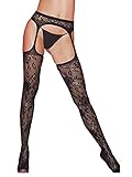 EROSPA® Straps-Strumpfhose floral schwarz mit Blumenmuster- Pantyhose - Damen - Einheitsgröße S-L