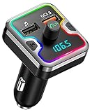 Cocoda FM Transmitter Auto Bluetooth, Fm Transmitter mit 7 Farben LED, Bluetooth Transmitter Freisprecheinrichtung, Ladegerät Auto GPS QC3.0, Bluetooth 5.0, Unterstützt USB-Stick, Micro SD Karte