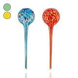 Amazy Bewässerungskugeln aus Glas (2er Set | Rot & Blau) – Handgefertigte Durstkugeln zur Bewässerung Ihrer Pflanzen im Urlaub (bis zu 14 Tage)