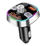 Aishces FM Transmitter Bluetooth QC3.0 5V/2.4A Auto Ladegerät mit 2 USB Anschlüsse und Freisprecheinrichtung, Unterstützt TF Karte & USB-Stick(Silber)