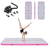 Triclicks 3m Aufblasbare Gymnastikmatte Air Tumbling Track Turnen Matte Yogamatte Turnmatte Fitnessmatte Bodenmatte Trainingsmatten Sportmatratzen + Elektrische Luftpumpe (Rosa)