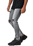 Burocs Herren Jeans-Hose Slim Fit Grau Destroyed Stretch Trend Denim BR1019, Farbe:Grau, Hosengröße:W33 L32