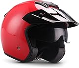 Moto Helmets® S77 „Red“ · Jet-Helm · Motorrad-Helm Roller-Helm Scooter-Helm Bobber Mofa-Helm Vintage Pilot Biker Helmet · ECE M (57-58cm)