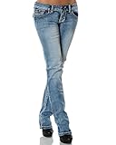 Daleus Damen Jeans Straight Leg (Gerades Bein Dicke Nähte Naht weitere Farben) No 12923, Jeansblau, 42