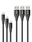 Anker Powerline+ II Lightning Ladekabel für iPhone, MFi Zertifiziert für iPhone 11/11 Pro/11 Pro Max/Xs/XS Max/XR/X/8/8 Plus/7, 3er-Pack, in Schwarz (0,9m; 1,8m; 3m)