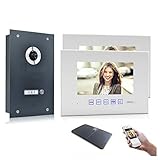Video Türsprechanlage Gegensprechanlage mit 7'' Monitor Weiß Fischaugenkamera 170° Anthrazit, Farbe: Mit, Größe: 2x7'' Monitor mit WLAN Schnittstelle
