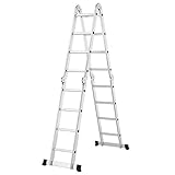 Juskys Aluminium Multifunktionsleiter 4x4 Stufen - 4,7 m Länge klappbar – Leiter 4-teilig bis 150 kg - Gelenkleiter Klappleiter Stehleiter Aluleiter