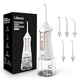 Liberex Munddusche Zahnreiniger Wasser Flosser - Liberex IPX7 Wasserdicht Portabel Oral Irrigator, mit 3 Modi, 5 Düsen, 300ml Wassertank, USB wiederaufladbarer Zahnreiniger für Zuhause, Weiß