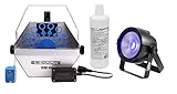 Showlite BM-60 UV-Seifenblasen Set Rot (das ultimative Partyset mit Seifenblasenmaschine mit Funkfernbedienung, LED-UV-Spot Scheinwerfer mit 1x 30-W-COB-UV-LED und 1L UV-Seifenblasenfluid in Rot)