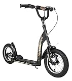 BIKESTAR Roller Kinderroller Tretroller Kickscooter mit Luftreifen für Jungen und Mädchen ab 6 - 7 Jahre | 12 Zoll Sport Kinder Scooter | Schwarz (matt) | Risikofrei Testen