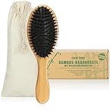 com-four® Premium Bambus-Haarbürste, Allzweck-Haarbürste aus nachhaltigem Bambusholz und Wildschweinborsten, Paddle Brush-Bürste für jeden Haartyp (Haarbürste - Wildschwein)