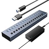 ORICO Industrial USB 3.0 Data Hub Aluminium 16 Ports 78W USB Hub BC1.2-Protokoll Mit Netzteil Einzelne EIN/Aus-Schalter und 12V/6.5A Netzteil für PC, iMac, Mobile Festplatte, Flash Laufwerk