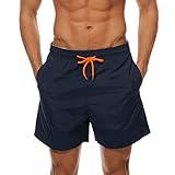 Arcweg Herren Jungen Badeshorts Kurz Badehose Vielfarbig Schnelltrocknend Beachshorts Boardshorts Strand Shorts Dunkelblau M(EU)-Asia L