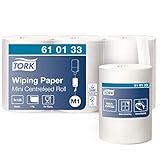 Tork 610133 Mehrzweck Papierwischtücher für das M1 Innenabrollung Mini Spendersystem / 1-lagiges stabiles Papier in Weiß / 3 x 120m