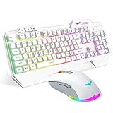 HAVIT Gaming Tastatur und Maus Set, LED Hintergrundbeleuchtung QWERTZ (US-Layout), 7 Tasten Gaming Maus mit 4 LEDs als Beleuchtung (800/1200 / 1600/2400 DPI einstellbar)