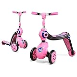 GOPLUS 2 in 1 Scooter, Kinderroller Höhenverstellbar, Roller mit PU Rad, Tretroller für Kinder ab 3 Jahren, Kickboard bis 30 kg Belastbar, Dreiradscooter (Rosa)