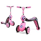 GOPLUS 2 in 1 Scooter, Kinderroller Höhenverstellbar, Roller mit PU Rad, Tretroller für Kinder ab 3 Jahren, Kickboard bis 30 kg Belastbar, Dreiradscooter (Rosa)