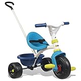 Smoby Be Fun Dreirad blau Kinderdreirad mit Schubstange, Sitz mit Sicherheitsgurt, Metallrahmen, Pedal-Freilauf, für Kinder ab 15 Monaten