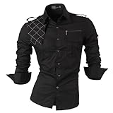 jeansian Herren Freizeit Hemden Shirt Tops Mode Langarmshirts Slim Fit 8371 Black L