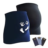Mamaband Schwangerschaft Bauchband für die Babykugel im Doppelpack 1xUni 1xPrint – Rückenwärmer und Shirtverlängerung für Schwangere – Elastische Umstandsmode Dunkelblau 38-42