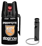 stopnow Pfefferspray Abwehrspray KO-Spray Selbstverteidigung Jet-Sprühstrahl (Set aus 1 Spray & 1 Signalpfeife)