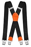 Decalen Hosenträger für Herren Breit 4 cm mit sehr Starken 4 Metall Clip Lang Einheitsgröße für Männer Einstellbar und Elastisch X Style (Schwarz 1)