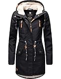 Ragwear Damen Winterparka Kurzmantel mit Teddyfell Kapuze Elsie Navy Gr. S