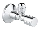 GROHE Eckventil | Sicherungstechnik - Eckventil | mit selbstdichtendem Anschlussgewinde, Wandanschluss 1/2 Zoll mit Schubrosette, Abgang 3/8 Zoll | 22039000
