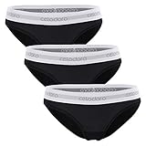 Celodoro Damen Bikini Slip mit Webgummi-Bund (3er Pack), Sport Slip - Schwarz L