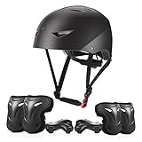 ValueTalks Schonerset Kinder Knieschoner Set mit Helm für inliner Skateboard Fahrrad Rollschuh (Schwarz)