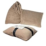 Delindo Lifestyle® 2in1 Kuscheldecke TRAVEL BEIGE, 135x200 cm, flauschig weiches Reisekissen umwandelbar zur Reisedecke für Frauen, Männer und Kinder