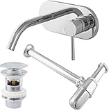 PaulGurkes Unterputz Armatur Waschtisch Popup Excenter Flaschensiphon Rund Bouncing mit Überlauf Siphon mit Geruchsverschluss Ablauf Abfluss Ablaufgarnitur Einhandmischer Waschrtischarmatur verchromt